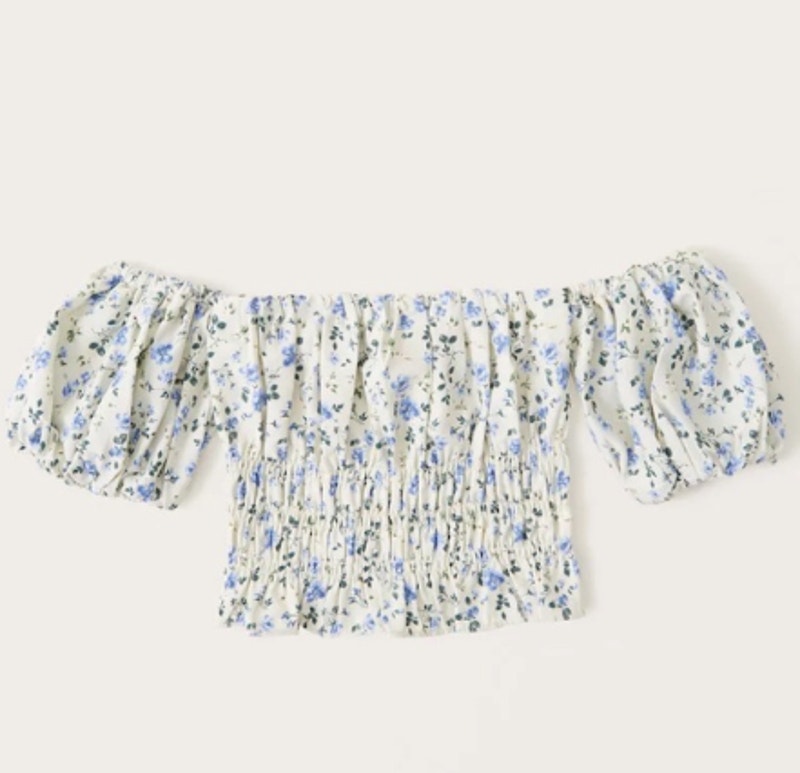 Abercrombie & Fitch Floral Off The Shoulder Puff Sleeve Blouse